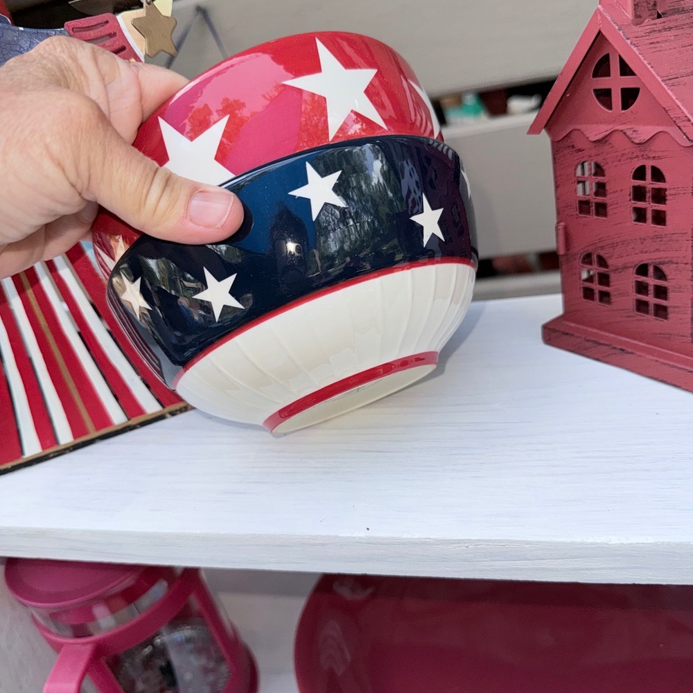 Hausenware by Sally Noll Pair‎ of American Flag Bowls Soup Cereal Snacks